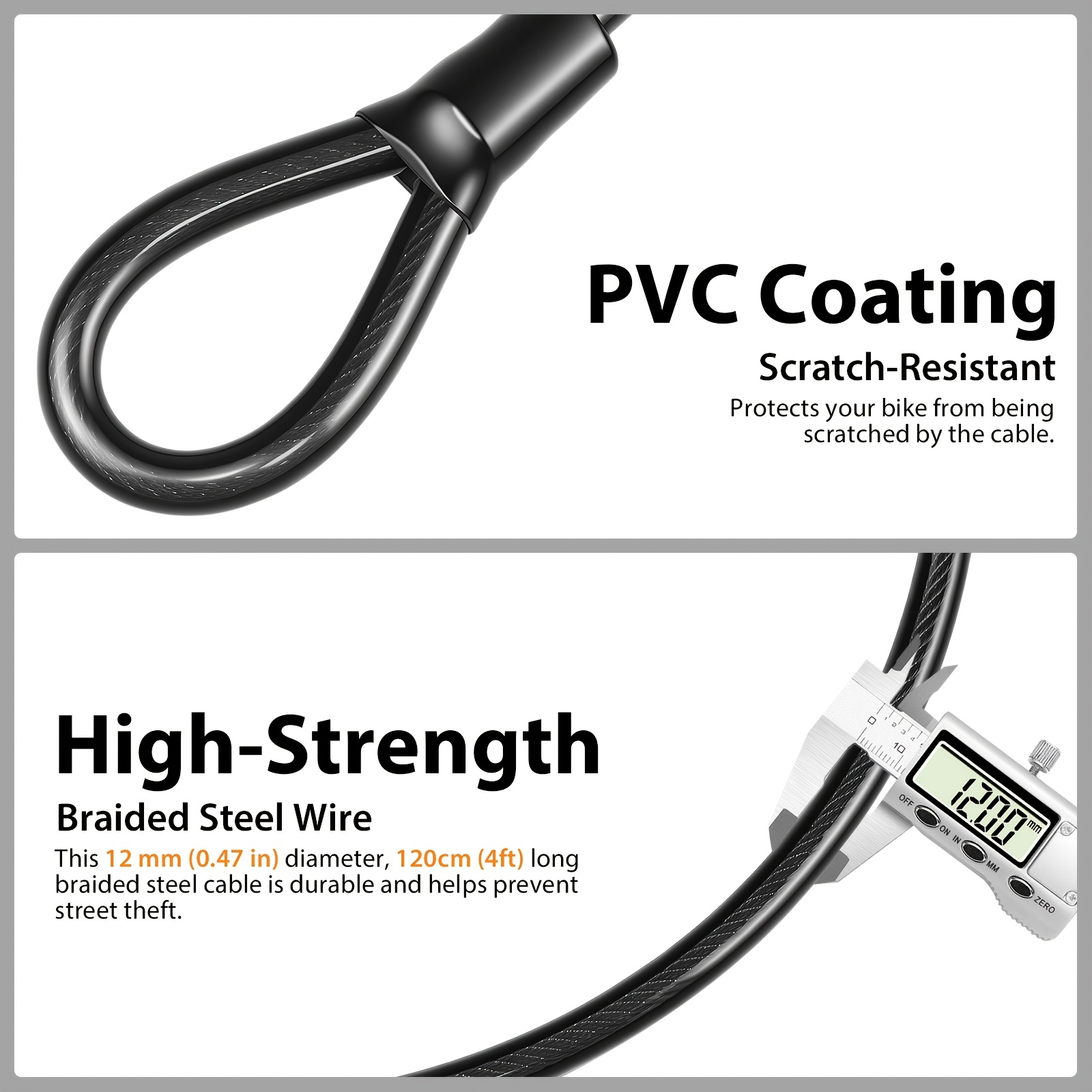 Heavy Duty Bike D Lock with Steel Security Cable & Mounting Bracket