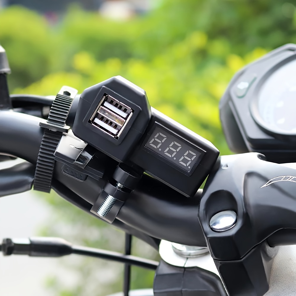 12v motorcycle waterproof dual usb charger with voltmeter display 2 usb port 3 1a charger handlebar installation details 5