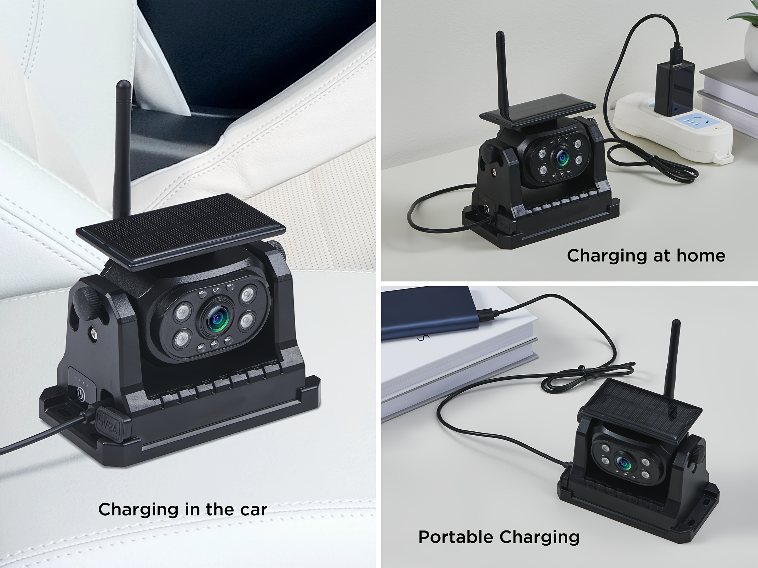 dual channel magnetic solar wireless backup camera system with   1080p monitor 9600mah rechargeable infrared night vision magnetic hitch camera for rv trailer truck boat car   no wiring required Product details 3