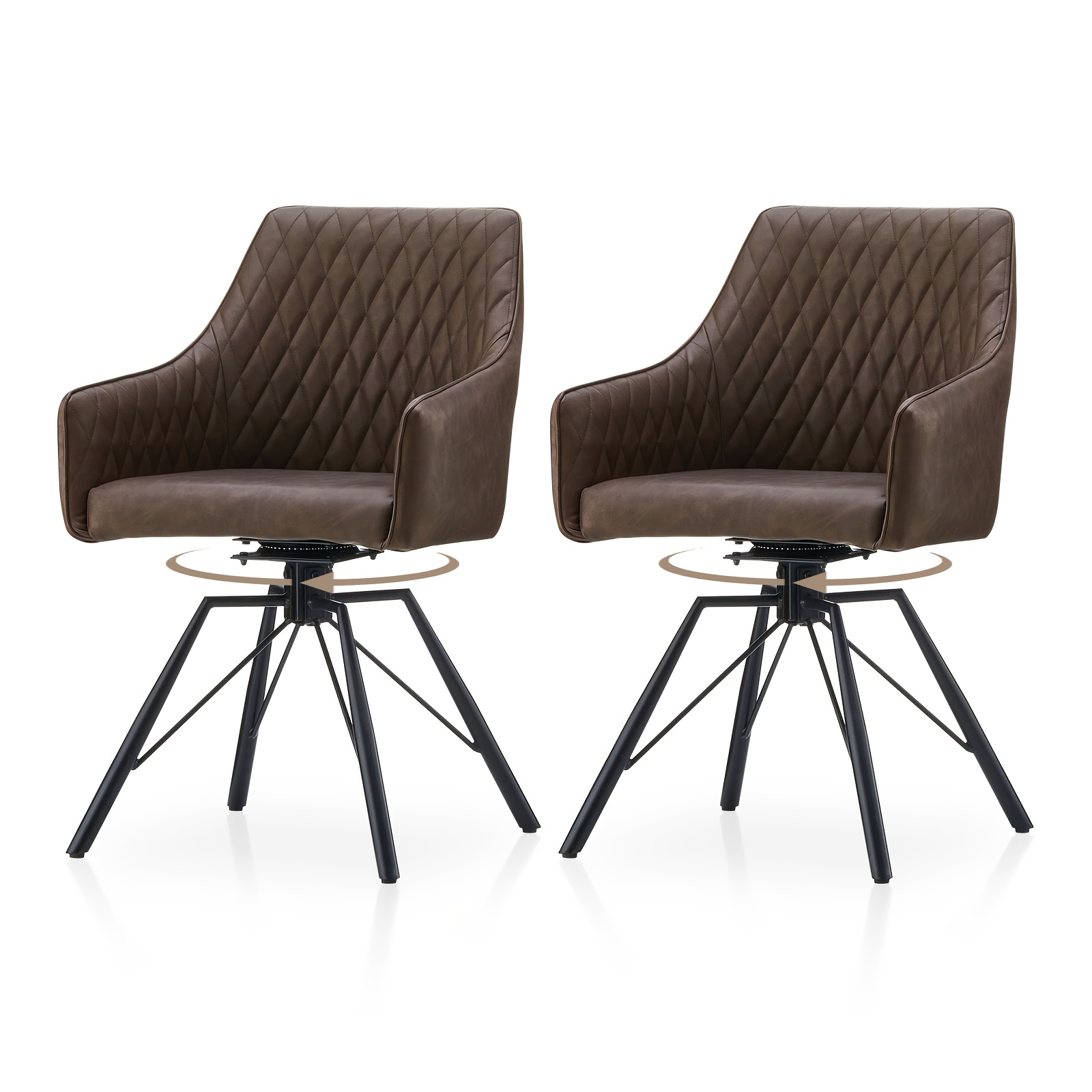 Set Of 2 Swivel Dining Chairs In Faux Leather, Featuring Upholstery With Armrests And Backrest, Ideal For Office Guest Reception, Armchairs For Dining Room, Living Room, And Kitchen