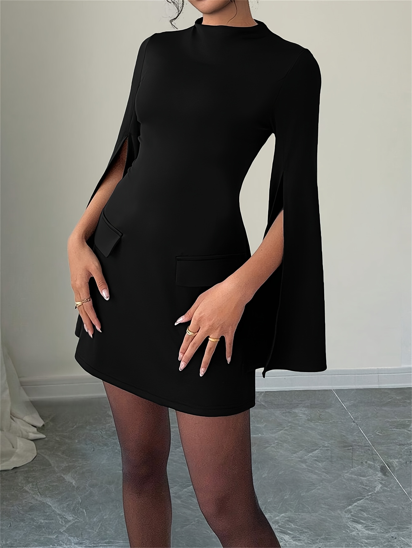 womens elegant black short dress fitted a line short sleeves - Temu  Mauritius