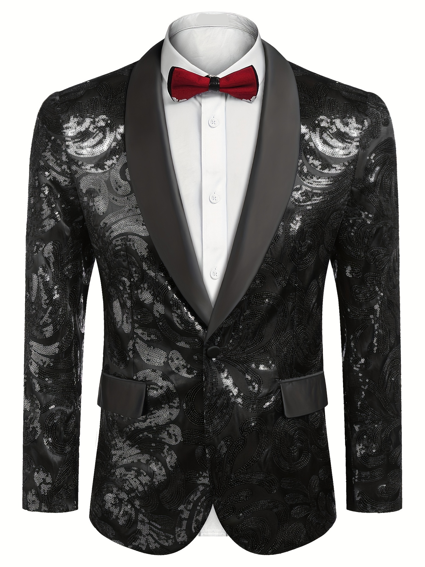 CARFFIV Veste à Paillettes Homme Velours Fleurie - Smoking Festif Mariage Soirée Bal