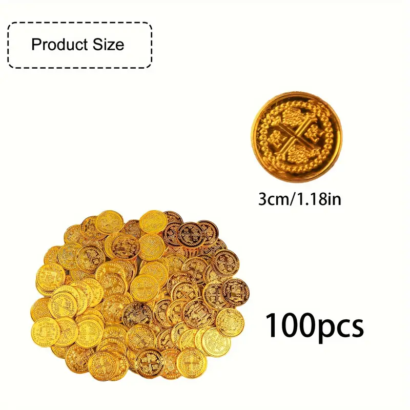 Monedas de Oro Pirata para Niños, 100 Piezas, Plástico Monedas de Oro Pirata para Niños, 100 Piezas, Plástico