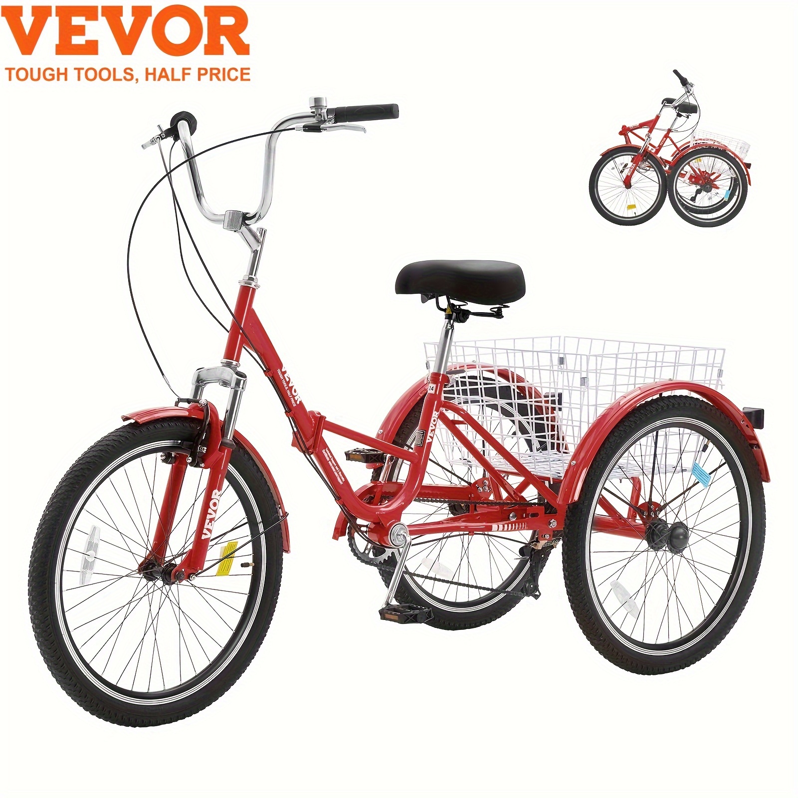 

Folding Adult Tricycle 26" 7-speed Adult 3 Wheel Trike Carbon Steel Red