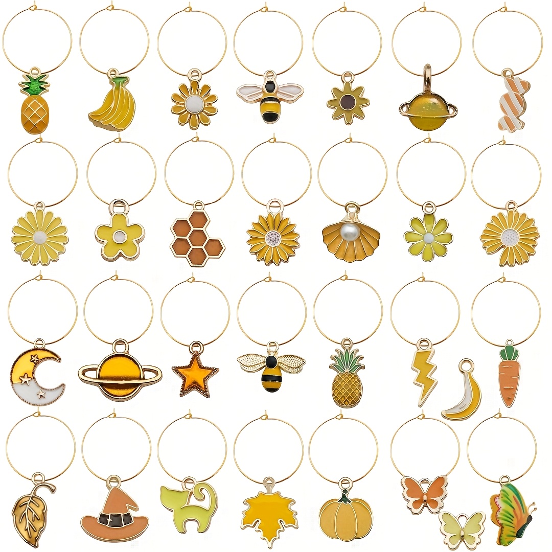 30 styles of flower wine glass accessories, butterfly bee honeycomb high footed glasses, beverage labeling labels, glass wine identifiers for Roostertails, champagne, party gifts, decorative items, and gifts