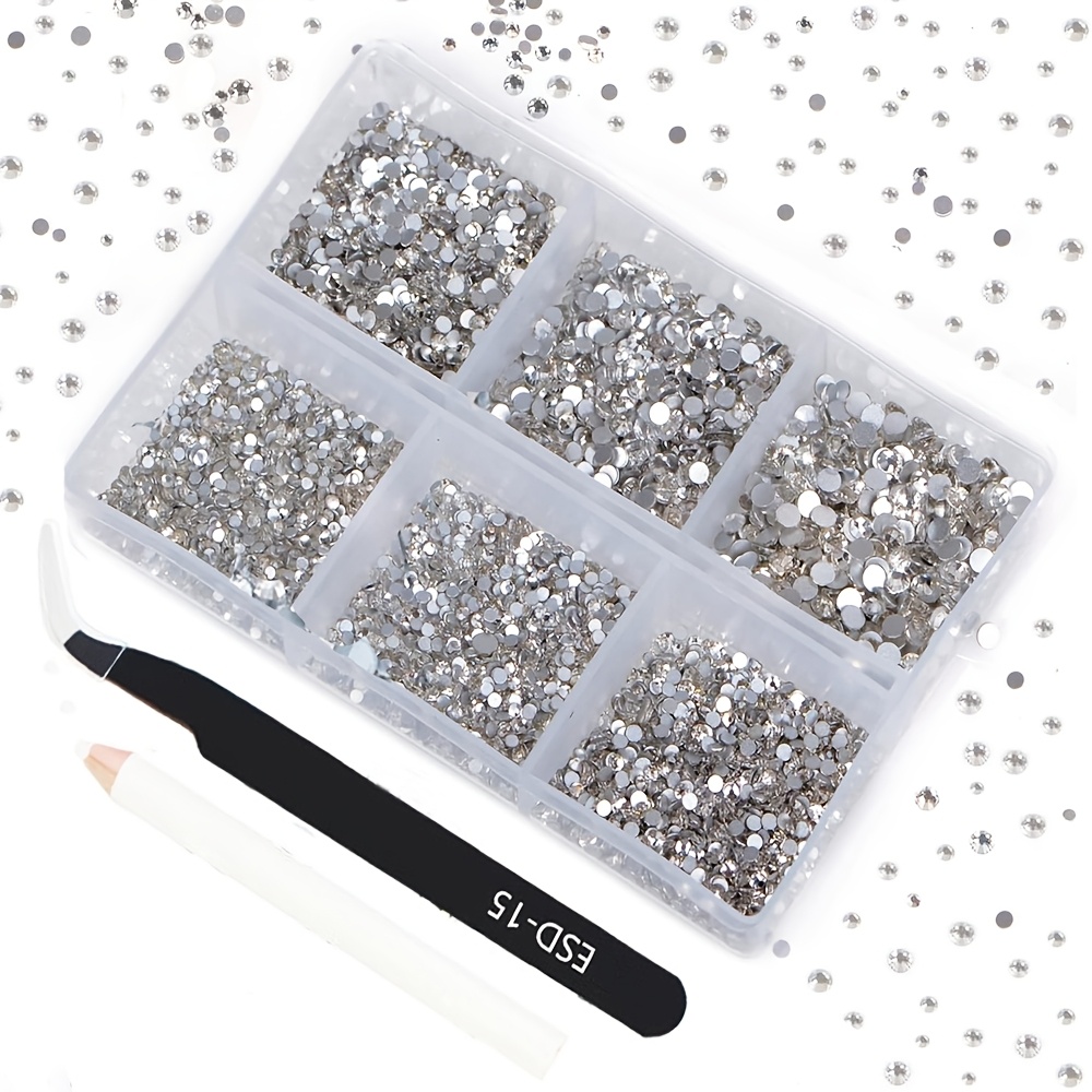 TEMU Una scatola da 6 pezzi di strass e con retro piatto, di dimensioni miste, per di gioielli con uno stilo per la selezione (6 dimensioni, 7200
