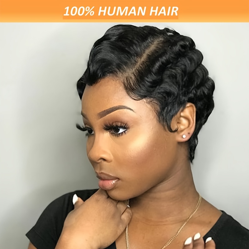 

Arietis Hair Wave Human Hair Wigs For Women 5 Finger Wave Full Machine Wig Brazilian Remy Human Hair Short Wigs 6inches