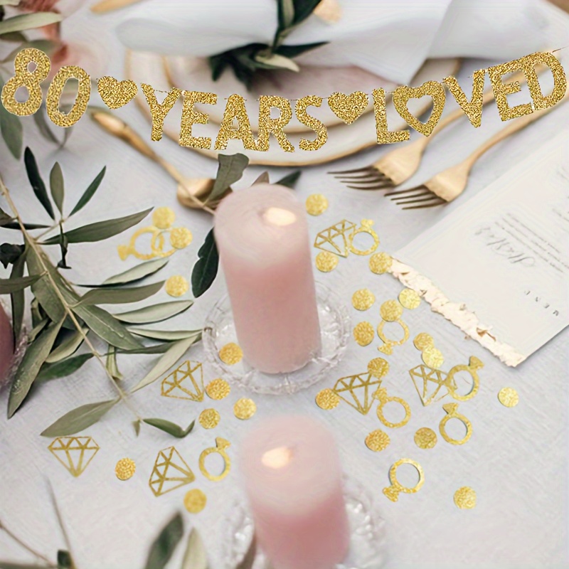" Golden Glitter Banner - 80th Birthday Party Decorations, Happy 80th Paper Signs For Room