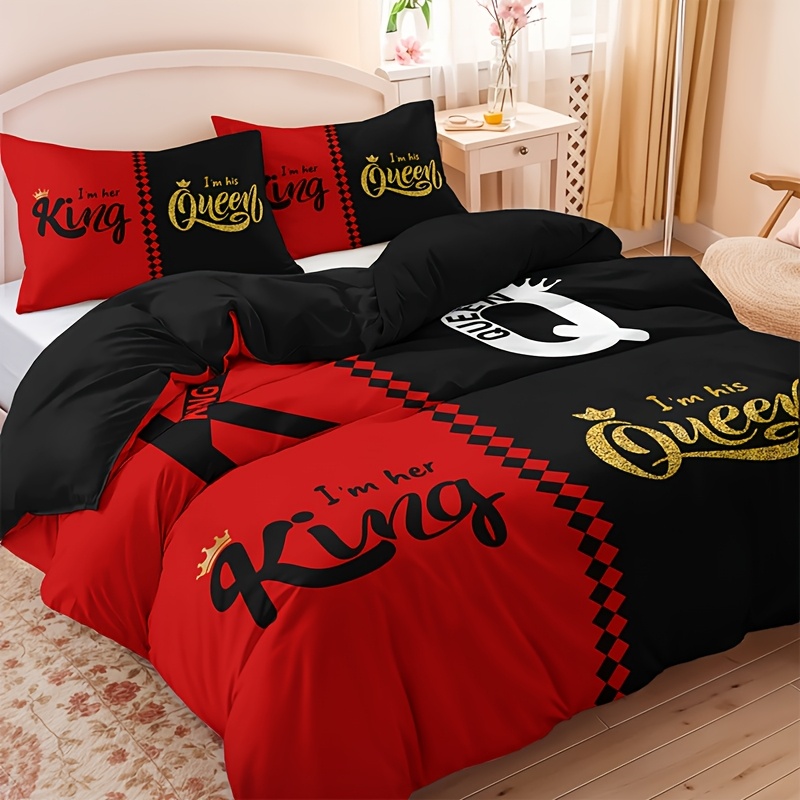 3pcs black grey crown lettering duvet cover set 1 duvet cover 2 pillowcases high definition printing for home dorm decor comforter not included details 8