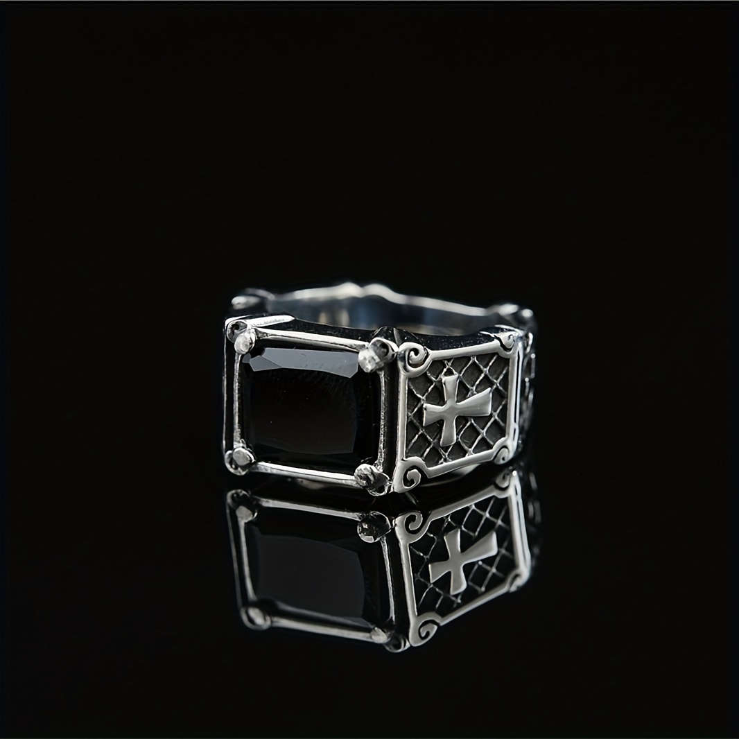 Men's Cross Ring, Hip Hop Stone Open Finger Ring