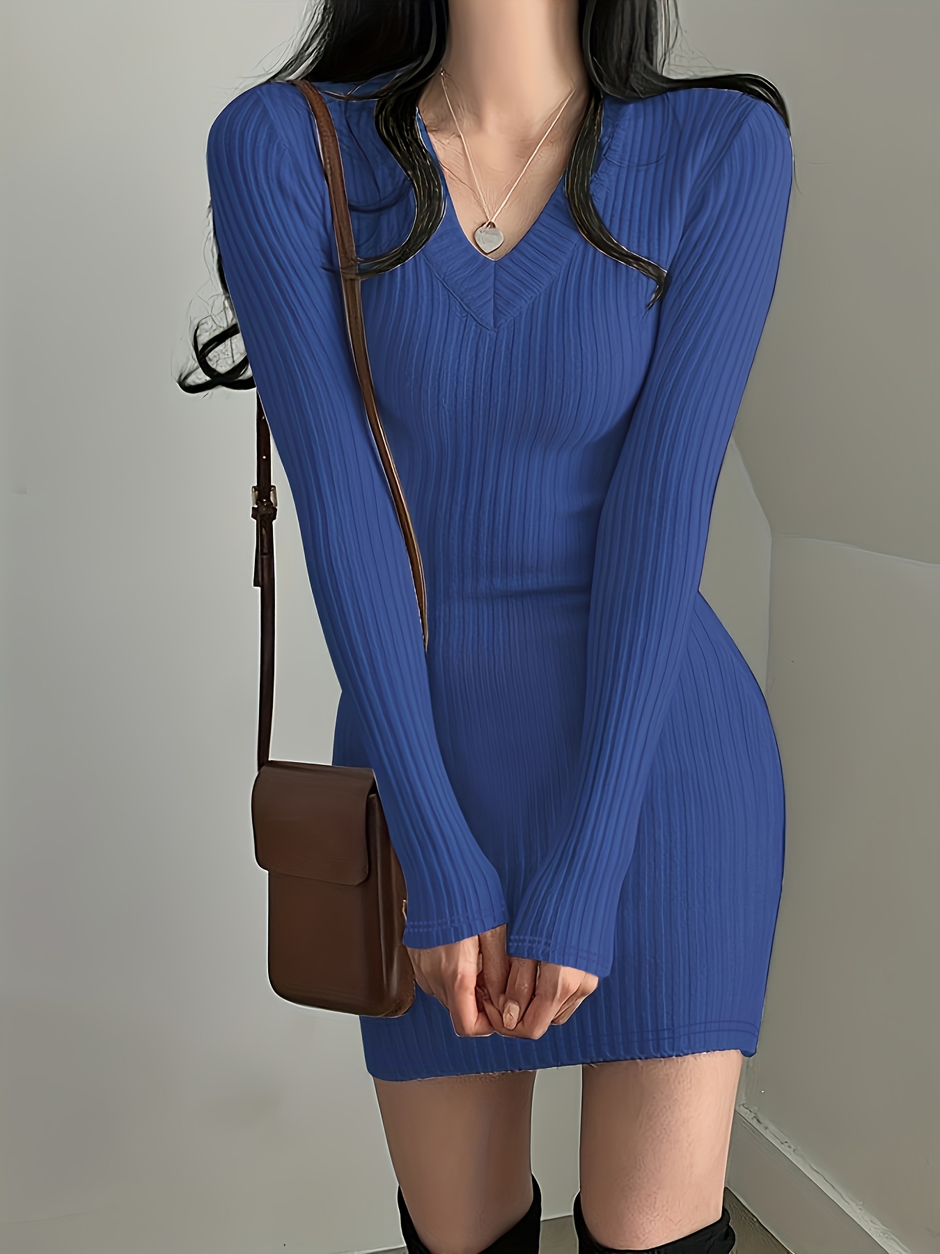 sachin and babi light blue dress a womens solid color ribbed v neck fit long sleeved