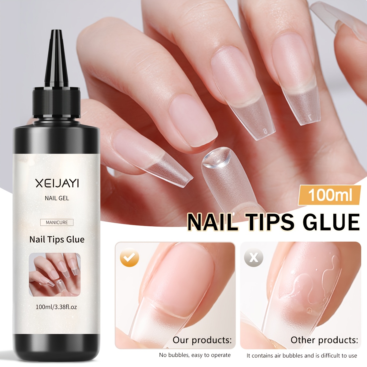 Image of 1pc 100ml Poly Nail Gel Led Cured Extra Nail Tips Gel - Super Strong, No Bubbles, Press-on Nail Gel For