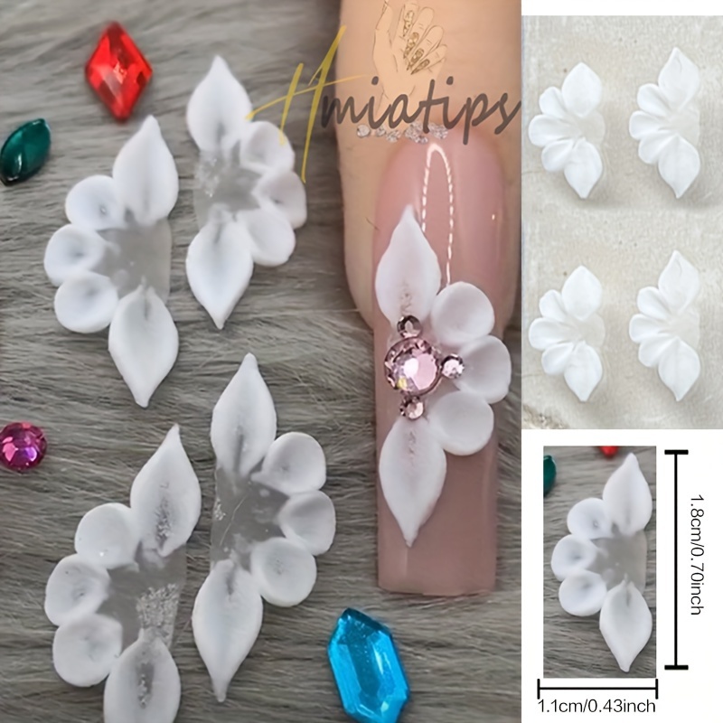 Image of 3d Handmade Acrylic Flower Nail Art Charms With Rhinestones And Crystal Carved Stickers For Diy Manicure, 10pcs/box, Nail Charms