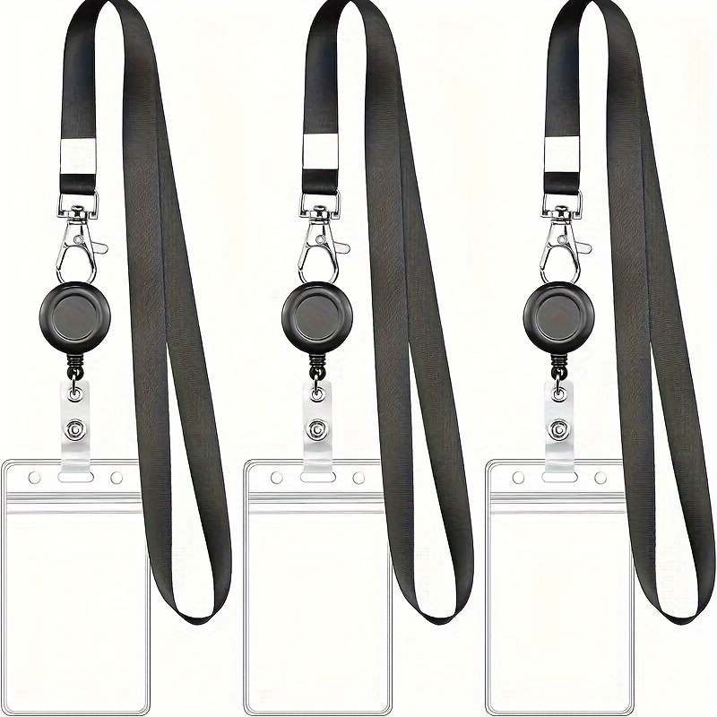 

2pcs Black Lanyard With Retractable Badge Reel And Id Badge Vertical Card Set, Suitable For Teachers And Office Workers