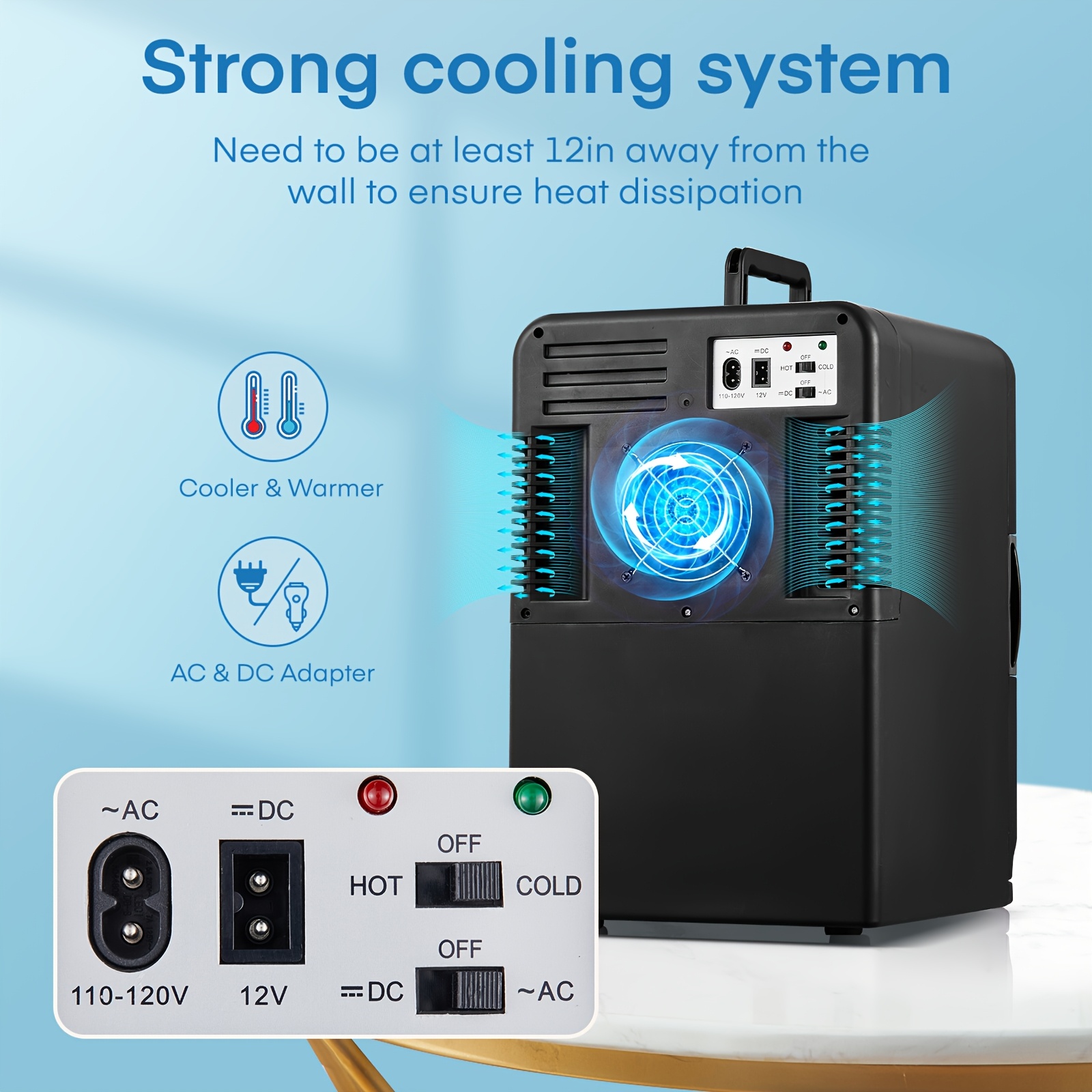 3.96gal Compact Mini Refrigerator - 110V/12V Portable Cooler & Warmer, Outdoor/Indoor Use, Clear Glass Doors, Black, Ideal for Beverages, Skincare, Camping & Kitchen Storage, Mini Refrigerador, Sleek Design, Durable Plastic