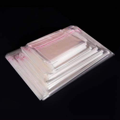 item picture 100pcs clear self plastic bags with pink zipper seals transparent opp cellophane for ornaments jewelry cards ideal for christmas halloween thanksgiving gift packaging gift bags