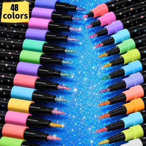 immagine dell'articolo Set di pennarelli elettrici professionali a doppia punta da 48 colori (24 pennarelli e 1 segnalibro) per uso artistico professionale, pennarello luminoso a punta fine ad asciugatura rapida, colori vivaci, adatto per studenti scolastici, regalo per le vacanze