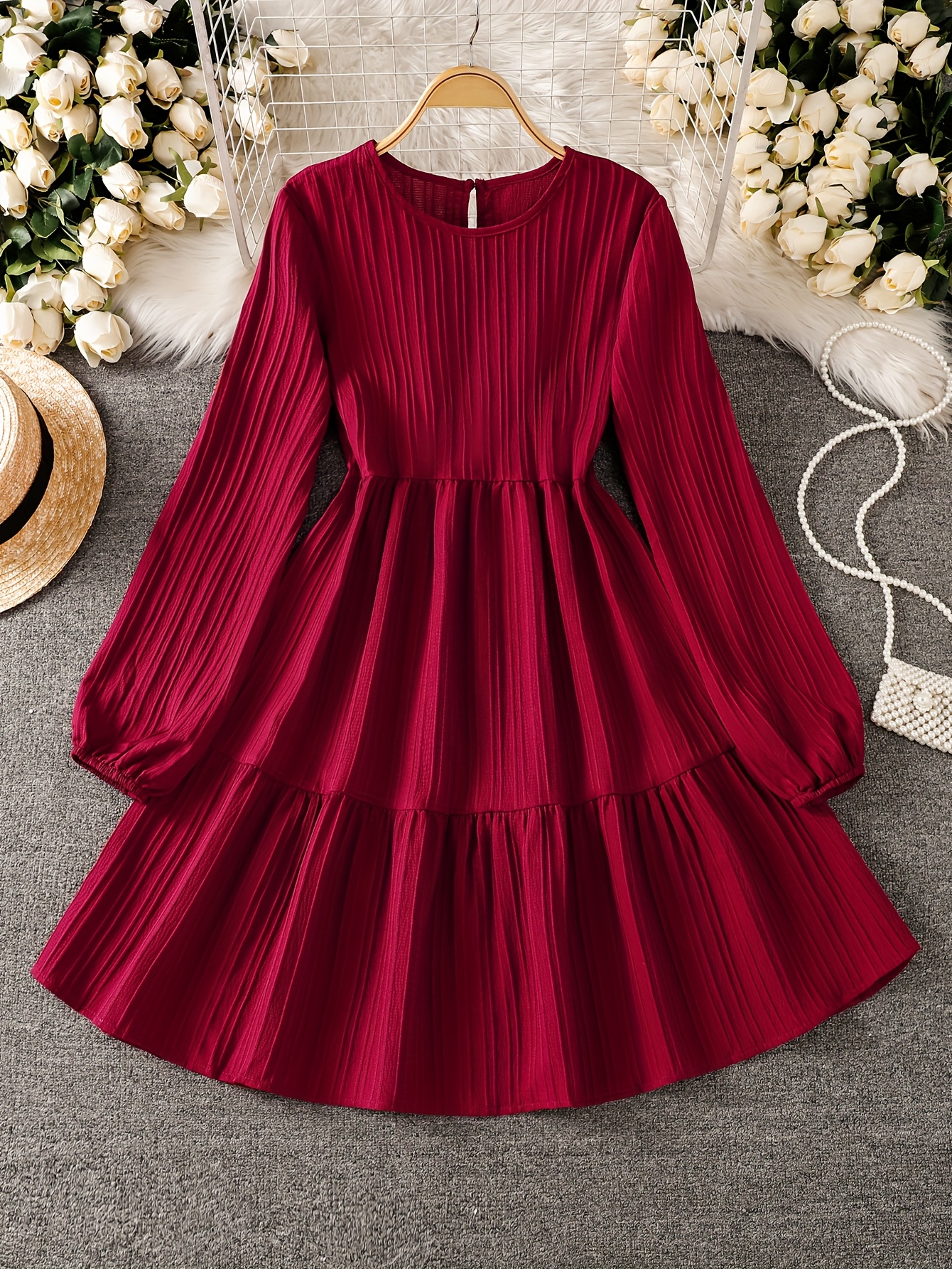 * Women'S Fashion Spliced Long-Sleeved Dress