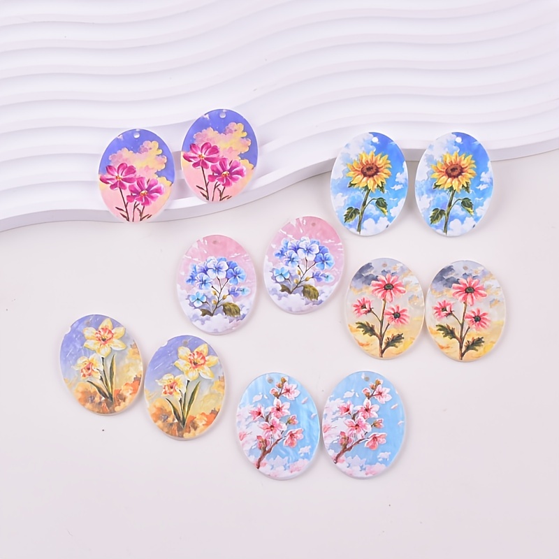 

12pcs Acrylic With Oval Flower Sky Pendants, Earrings, And Necklace Ornaments Accessories