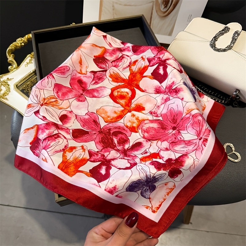 TEMU Trigonella Semilla Printed Polyester Fashion Scarf, 70x70cm Headscarf, Decorative Scarf, Printed Women's Professional Square Scarf, Non-stretch,