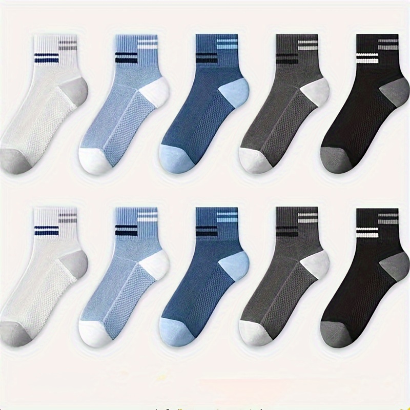 TEMU 5/10 Pairs Of Men's Simple Thin Low Cut Ankle Socks, Anti Odor & Sweat Absorption Breathable Socks, For Spring And Summer