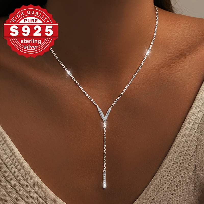Women's S925 Sterling Silver Y-Shape Necklace
