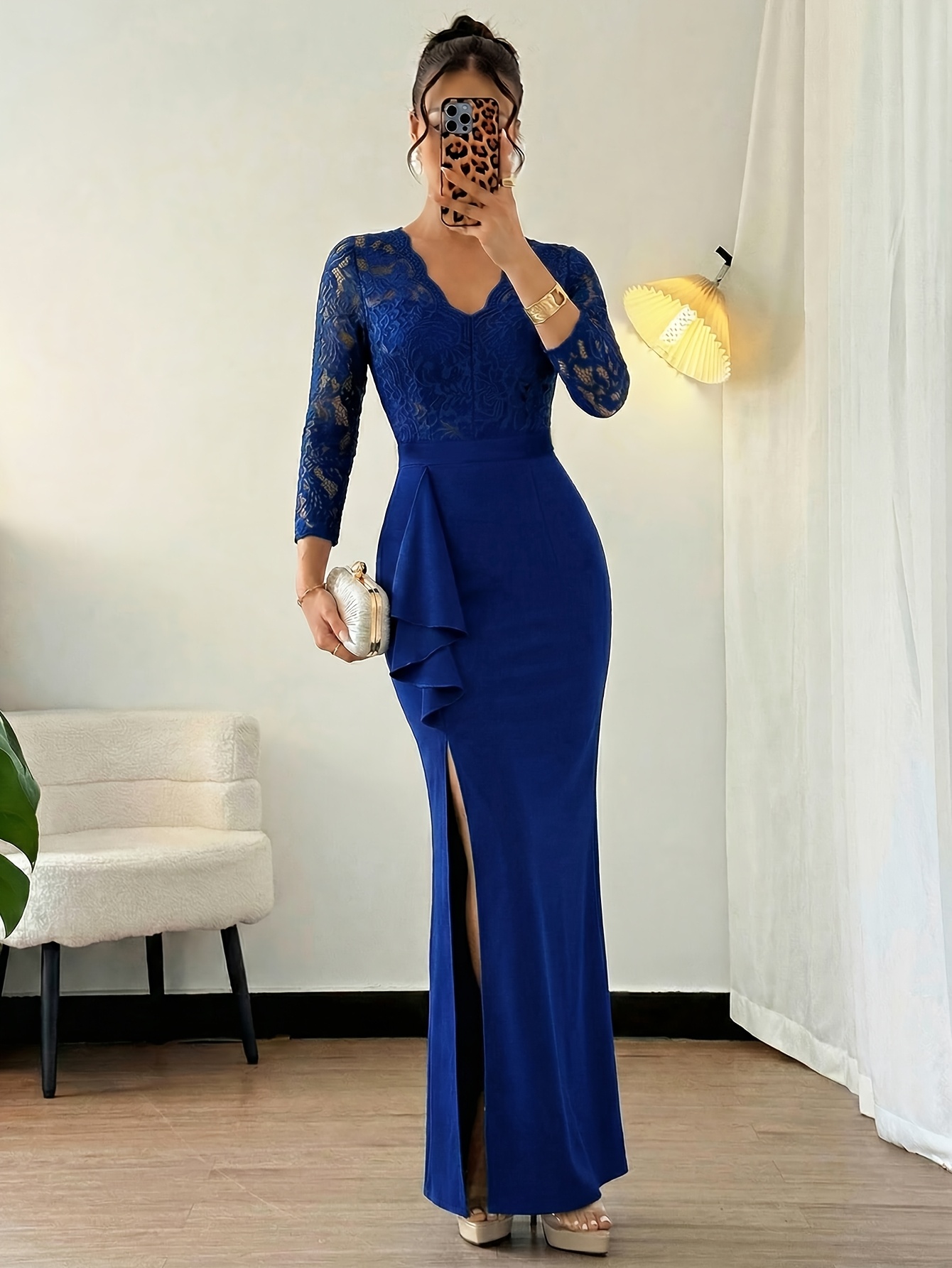 Women'S Elegant V-Neck * Lace Long Fishtail Split Dress