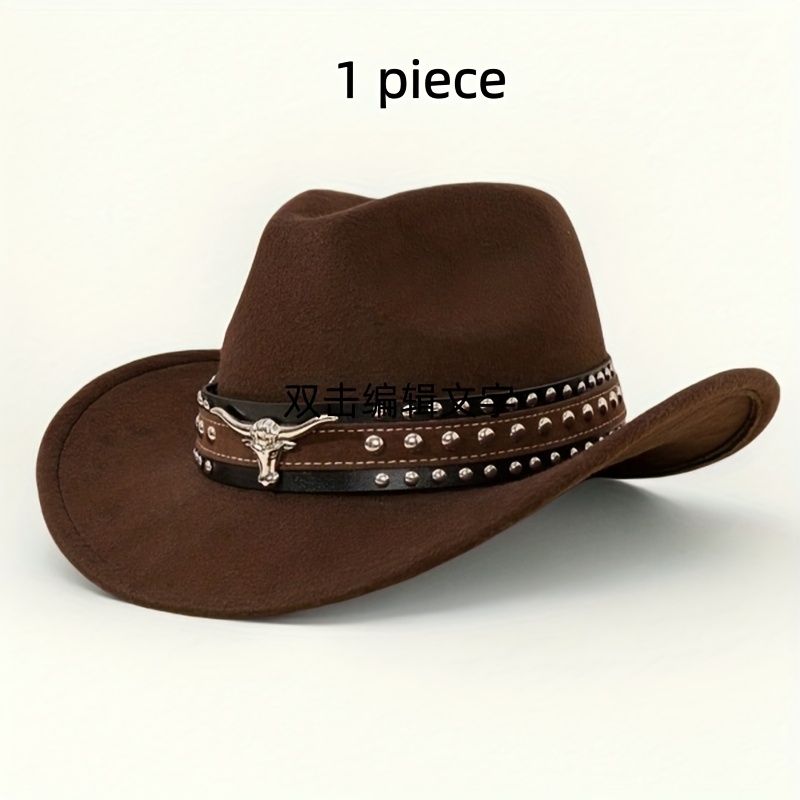 TEMU 1 pièce Chapeau de cowboy western, Chapeau de cowboy pour femme, Chapeau de cowboy pour homme, avec décoration de ceinture amovible tête de