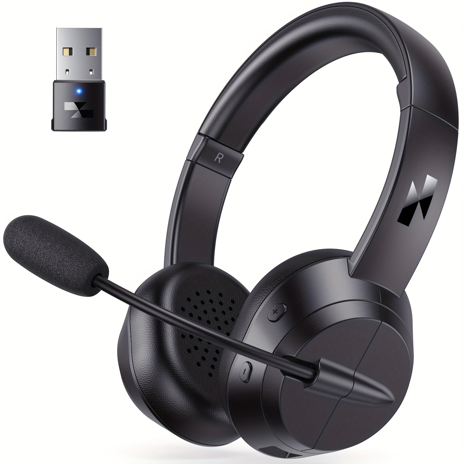 

Wireless Headset With Mic For Work, Bt Headset With Noise Cancelling Microphone, V5.3 Headphones With Usb Dongle & Mic Mute For Computer/laptop/pc/cell Phones/remote Work/call Center