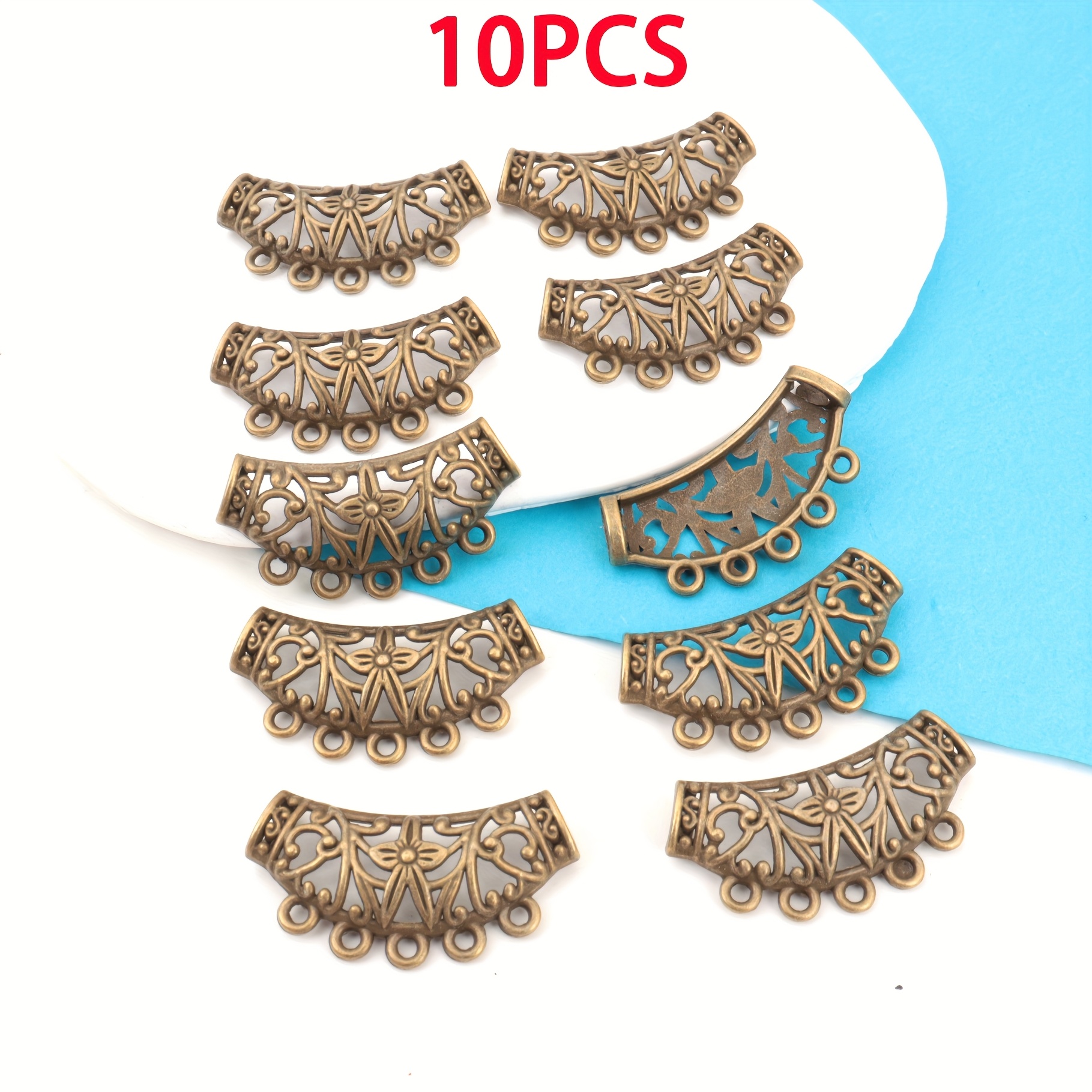 Image of 10pcs Hollow Vintage Pattern Multi-hanging Tee Necklace Connectors, Ethnic Style Classic Silvery/bronze Hollow Bead Link Covers, 20*37mm Curved Tube For Making