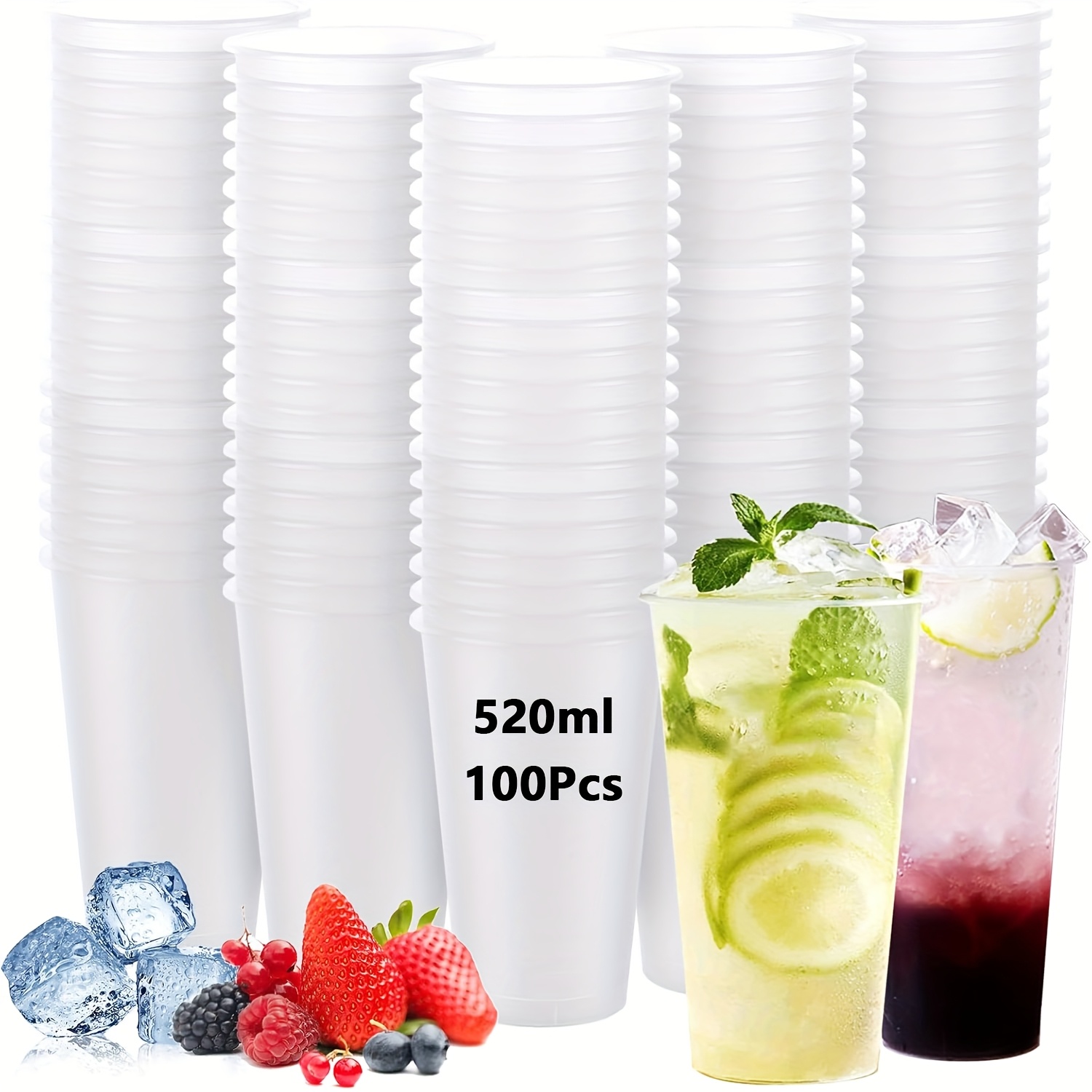 Image of 100pcs Thick Frosted Cups 520ml - Durable Plastic, Bulk For Weddings Birthdays Bbq
