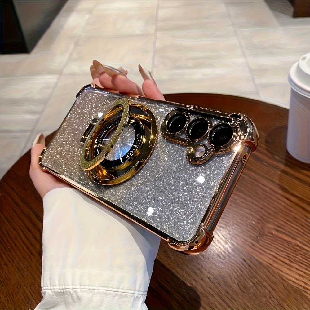 TEMU Phone Case: A Flash Stand Featuring Four-sided Cushioning Shock Absorption, A Magnetic Stand, And A Transparent Electroplated Drop-proof