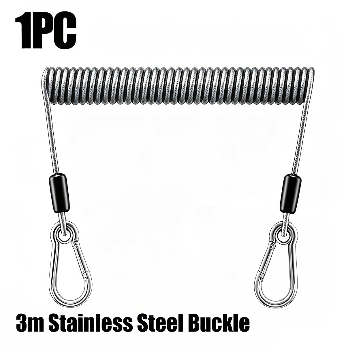 TEMU Sea Fishing Boat Fishing Retractable Fishing Tools, 1.5- Steel Wire Anti-lost Rope Stainless Steel Elastic Lost Hand Rope, Automatic Retractable