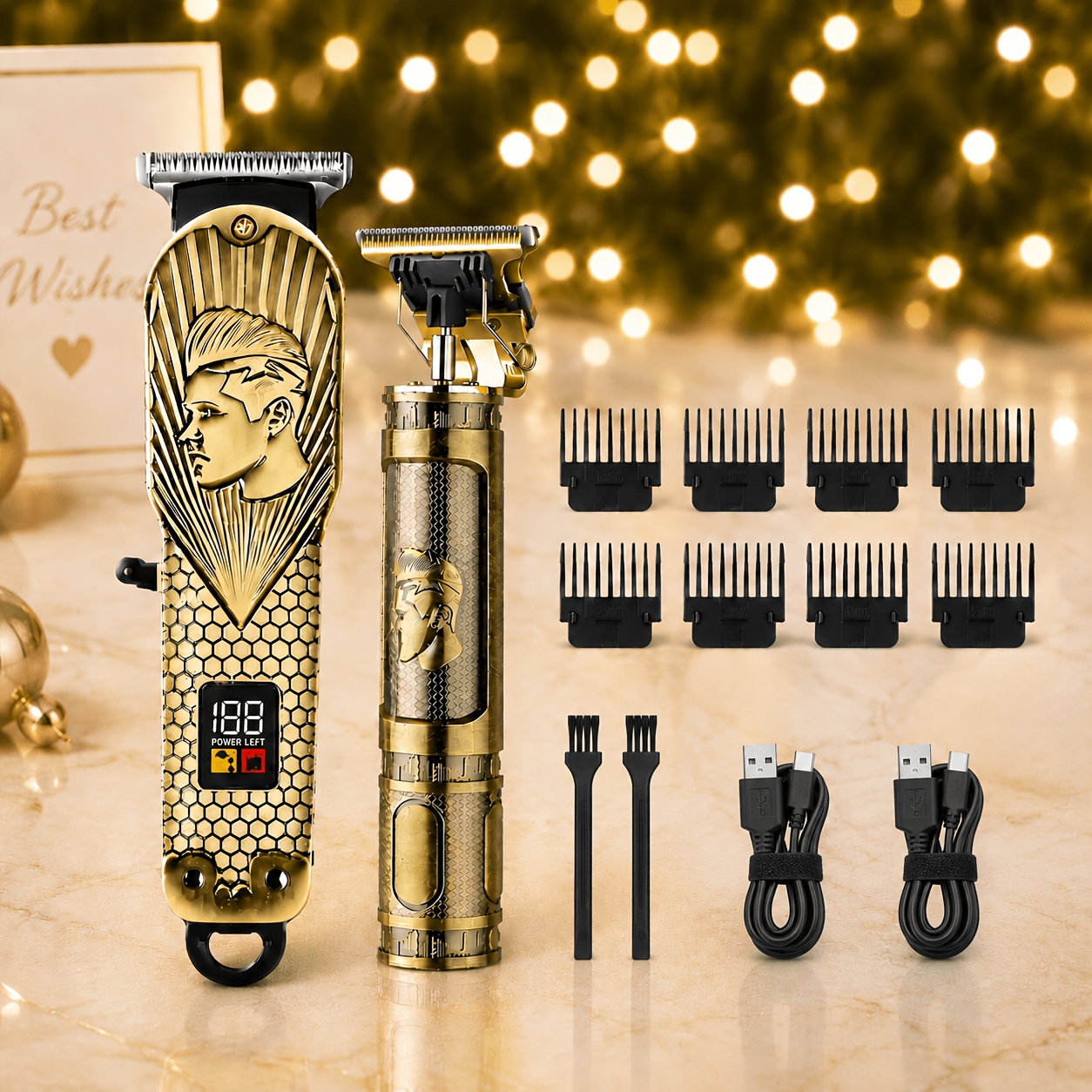 TEMU Men's Hair Clipper, Professional Electric Hair Trimmer, Beard Trimmer And Rechargeable Shaver Set, Led Display, Tool Kit, Suitable For Daily