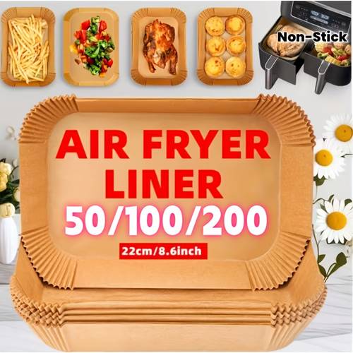 50 100 200pcs rectangular air fryer parchment paper dual air fryer non stick lamb skin lined disposable oil resistant and waterproof ideal for christmas halloween easter easy to holiday gift
