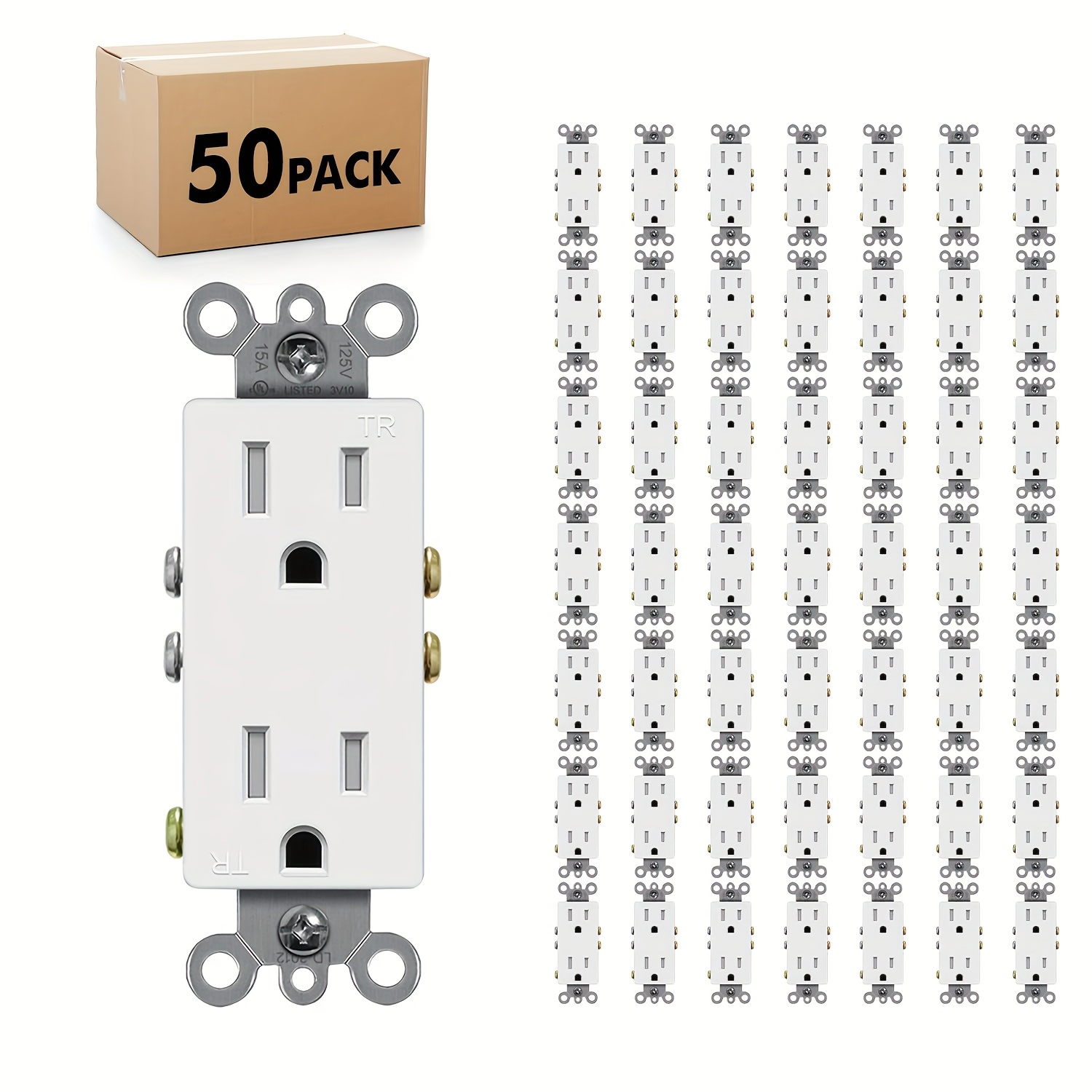 TEMU Decorator Receptacle Outlet, Standard Electrical Wall Tamper Resistant Decorative Receptacle Outlet, 15amp 125 Volt, Grounding (white, 15 Amp