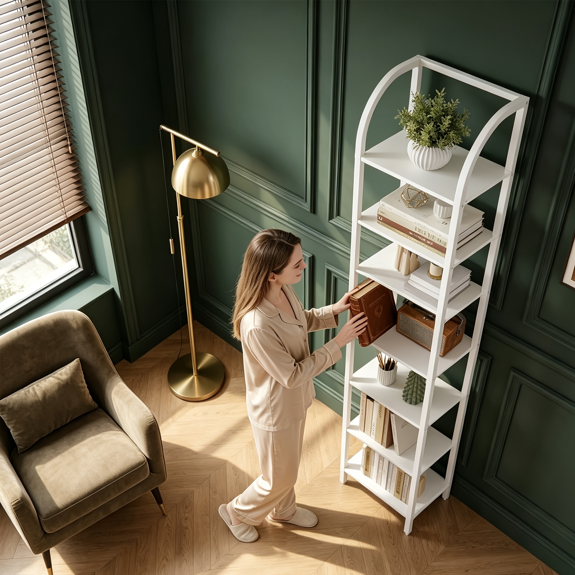 TEMU Étagère à Niveaux, Étagère Fine, Unité d'Étagères , Renforcée Métal, pour les Couloirs, les Entrées et les Balcons, de Place, Unité de Rangement