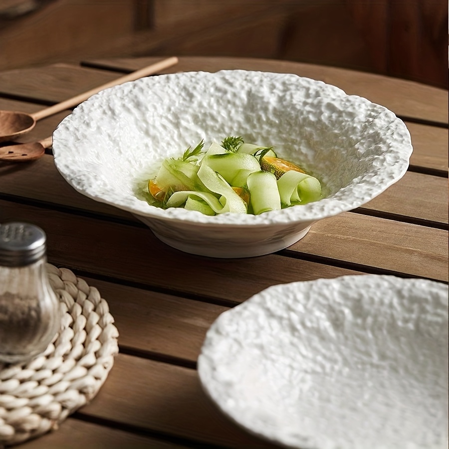 2pcs [Hot Item] Rock Grain Ceramic Plate, Senior Restaurant Daily Bowl, Soup Plate, Deep Plate, Restaurant Recommended Plate, Home Deep Plate Creative Hotel Restaurant Tableware Senior White Plate Soup Plate