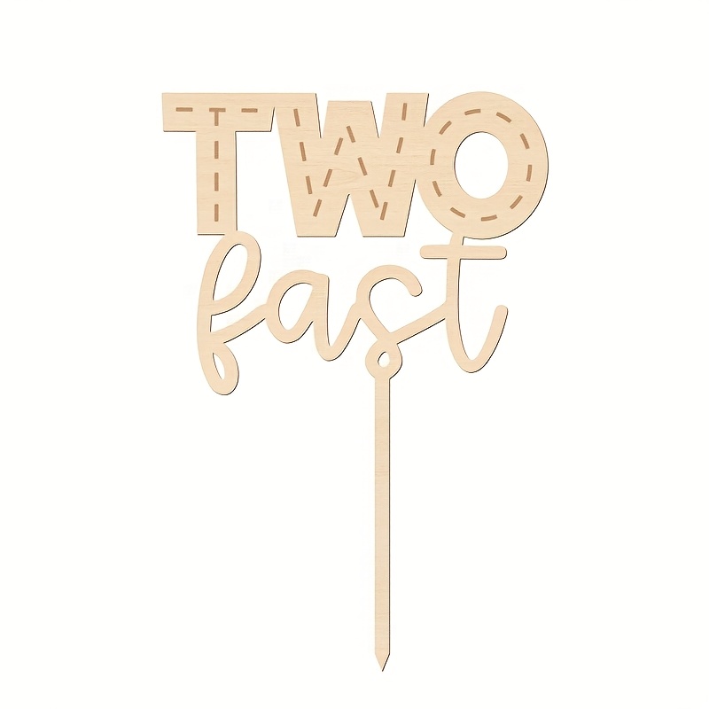 Image of 1pc 2 Fast Birthday Cake Topper Wooden 'two' Cake Topper 2 Birthday Party Cake Pick Birthday Decoration 2 Fast Party Cake Decorating Supplies