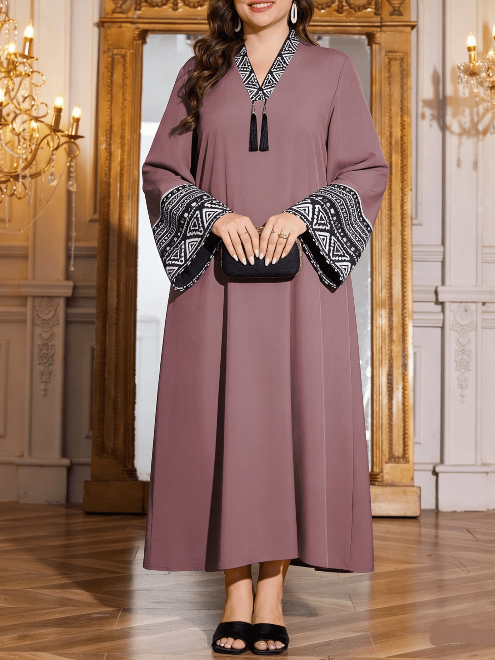 green emerald velvet dress Mesh Flower Bead Open Abaya and Satin Interior Dress 2-Piece Set