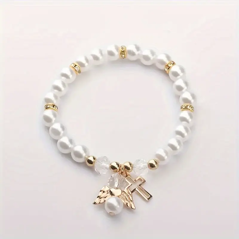 elegant pink and angel charm bracelets perfect gift for women alloy beaded jewelry for casual attire details 2