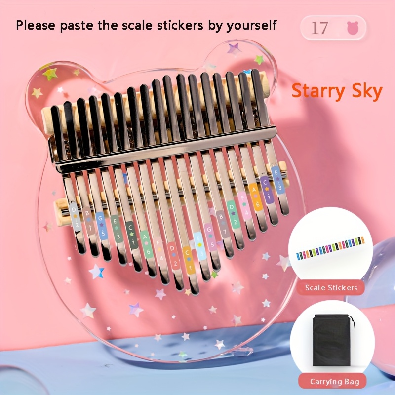 E-shop 17/21 Tasten Kalimba Zehenklavier Transparentes Acryl Fingerklavier mit Stimmhammer & Tragetasche, Tastatur Musikinstrument für Anfänger