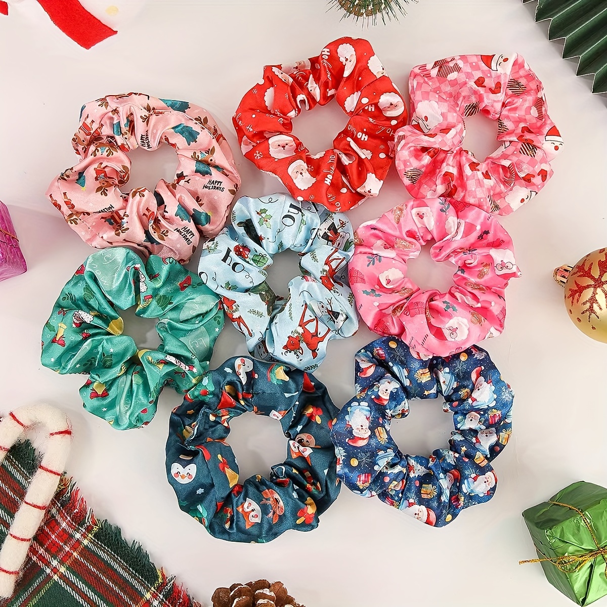 

Christmas Holiday Scrunchies Set - , & , Red & Assorted , For Christmas Outfits & - - 4/8