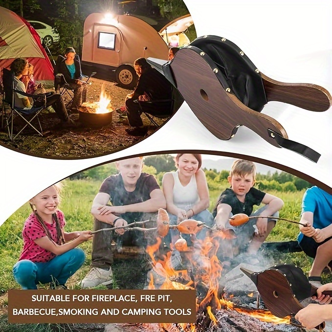 wooden fireplace bellows air blower 1pc manual chimney pump for outdoor camping bbq grill   versatile fire tools with sling brown details 7