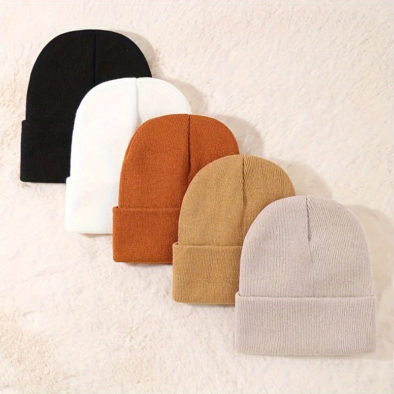 

5pcs Acrylic Knit Beanie Hats In Assorted Colors - Breathable, Lightweight & Stretchy For Outdoor Sports & Travel