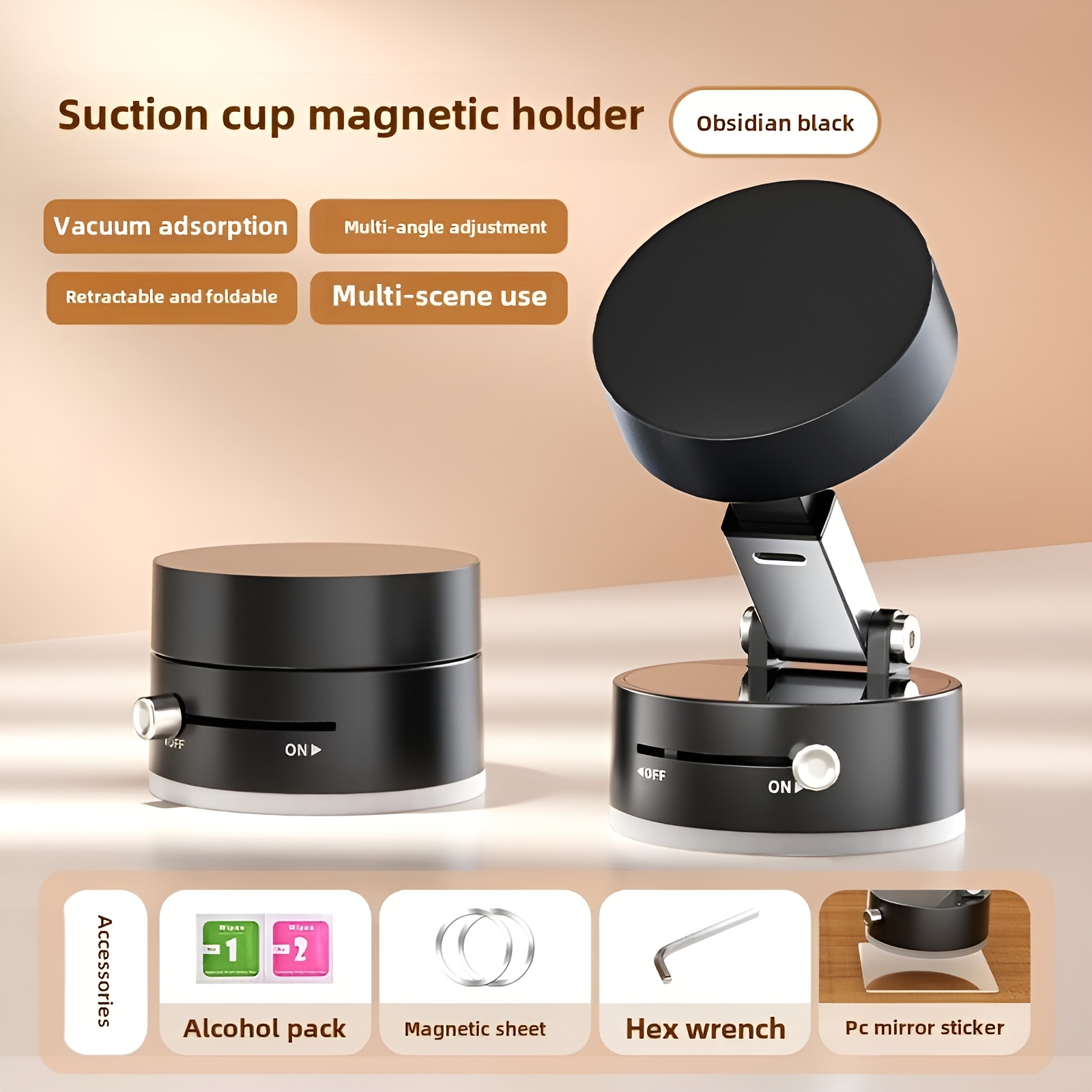 Soporte magnético ajustable para teléfono de coche con ventosa - Cuenta con un fuerte soporte de salpicadero con ventosa, con un diseño redondo elegante y fácil de usar, ajuste fácil de la altura para ver mientras se conduce, compatible con la mayoría de los vehículos