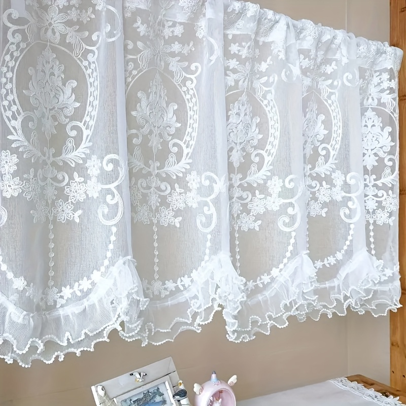 Image of 1pc White Lace Sheer Curtain, With Exquisite Patterns And Wavy Lace Trim Outlining Elegant , A Romantic And Atmosphere. Features A Top Rod Pocket For Easy Hanging. Suitable For Living Rooms, Bedrooms
