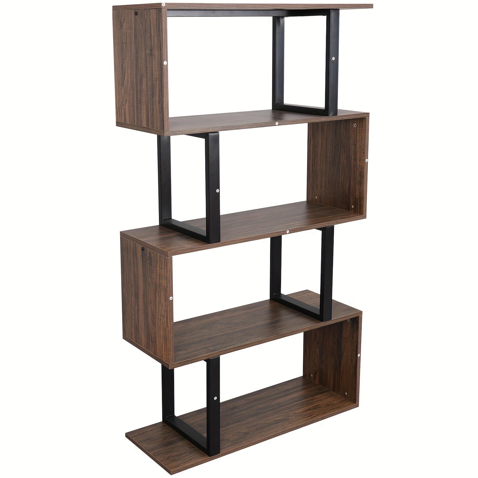 

5 Tier Wood Geometric Bookcase S-shaped Bookshelf Freestanding Display Shelf