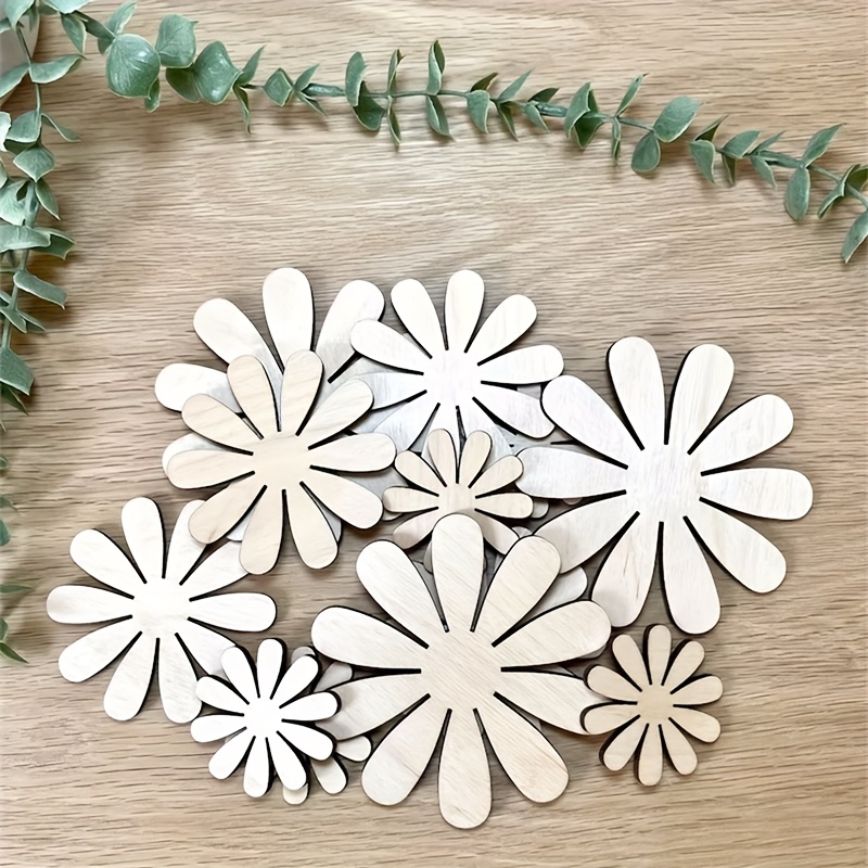 Image of 12pcs Wooden Daisies Self-adhesive Wall Decal Set With Art - Reusable Floral Decals, Great For Home Decor!