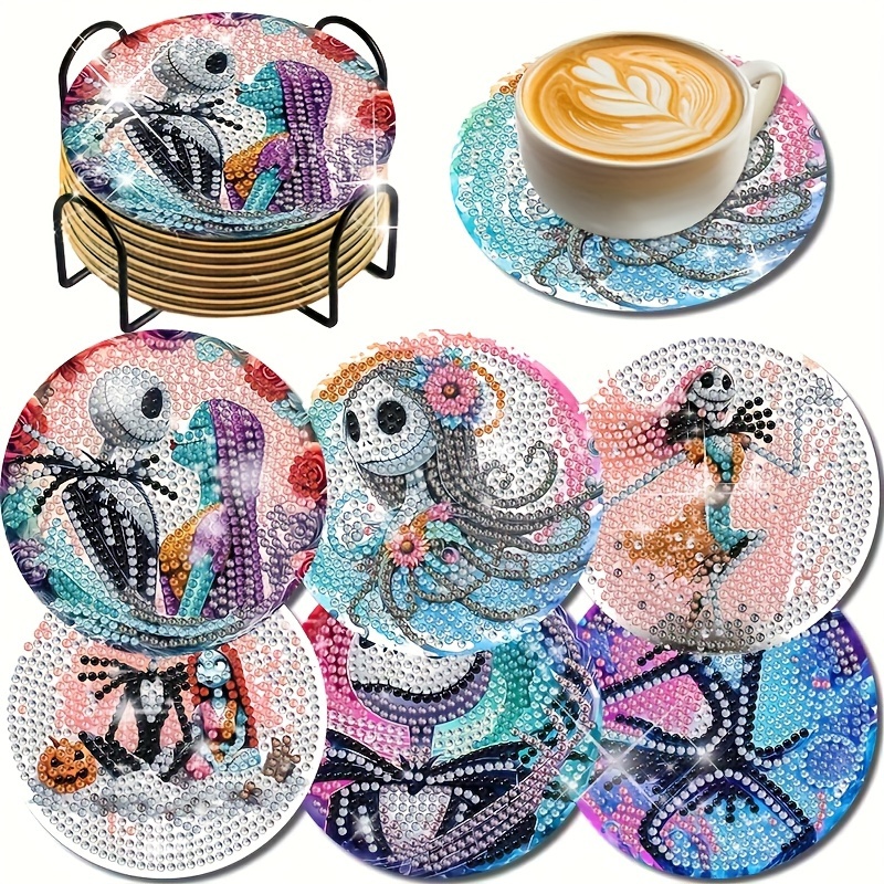 

Ume Anime Theme Diamond Painting Coasters Kit - 6 Piece Set, Round Diamonds, Nightmare Before Christmas Jack & Mosaic Drink Mats, Slip-resistant Diy Art Craft For Holiday Party Decor, Home Gift